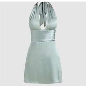 Cider solid deep V halter mini dress sz small